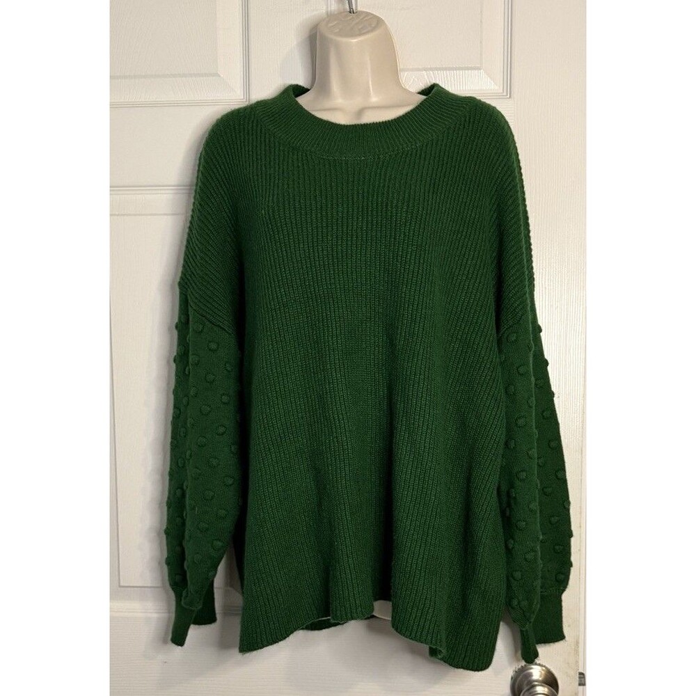 CeCe 3D Polka Dot Sweater Women's Ribbed Bobble Puff Long Sleeve 3X Green New